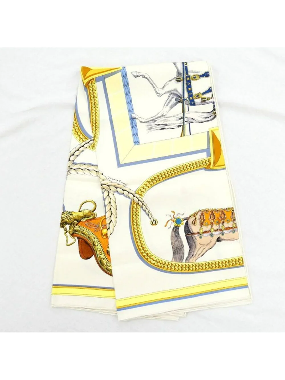 Hermes Carre 90 Grand Apala Cream Gold Multicolor Silk Scarf